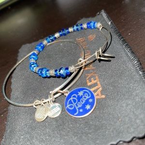 Alex and ani peace bracelet. Two pieces together. Blue silver.